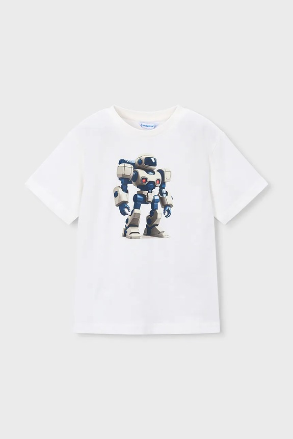 Mayoral t-shirt bawełniany dziecięcy nadruk biały 3066.5E.Mini.PPY2