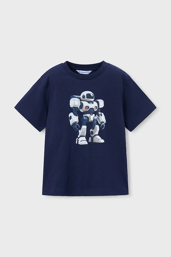 Mayoral t-shirt bawełniany dziecięcy nadruk granatowy 3066.5E.Mini.PPY2