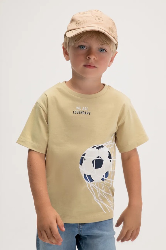 Mayoral t-shirt bawełniany dziecięcy nadruk beżowy 3073.5G.Mini.PPY2