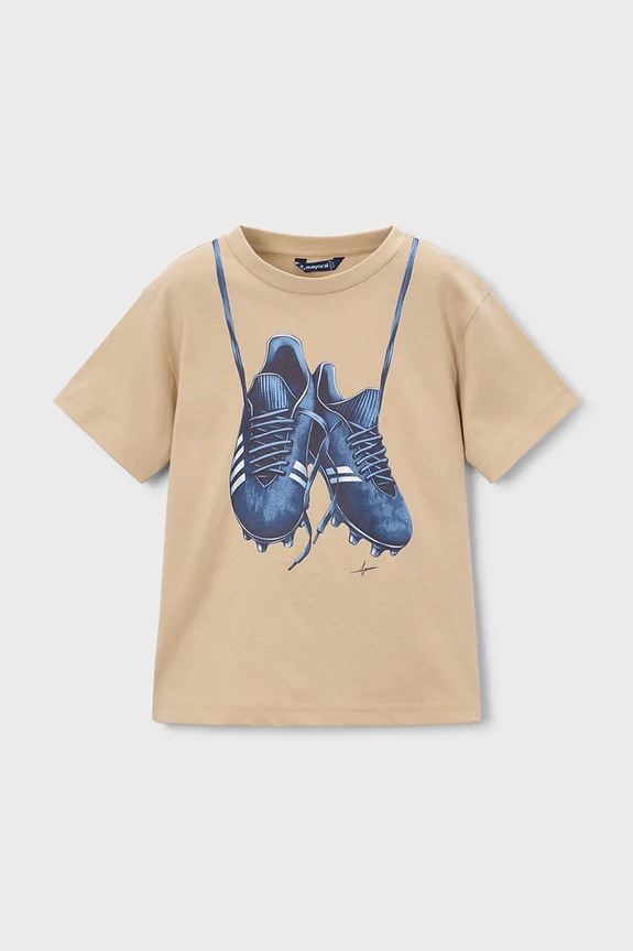 Mayoral t-shirt bawełniany dziecięcy nadruk beżowy 3075.5G.Mini.PPY2