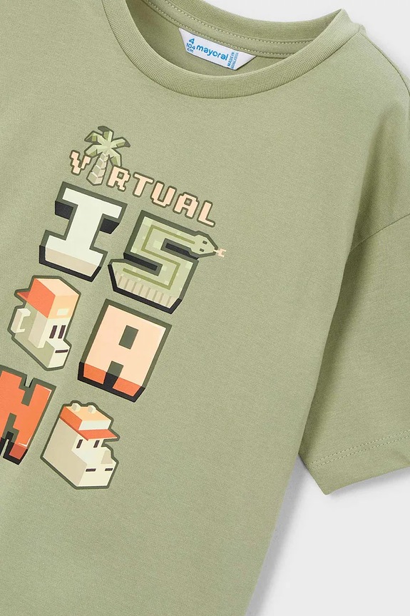 Mayoral t-shirt bawełniany dziecięcy zielony 3078.5H.Mini.PPY2