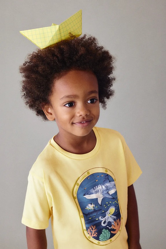 Mayoral t-shirt bawełniany dziecięcy nadruk żółty 3079.5J.Mini.PPY2