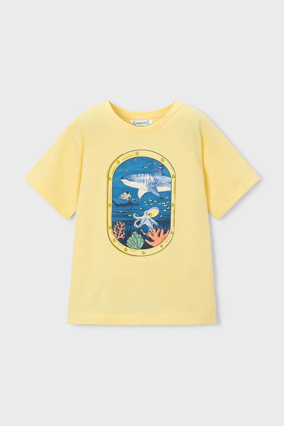 Mayoral t-shirt bawełniany dziecięcy 3079.5J.Mini.PPY2 żółty SS26