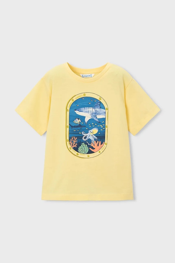 Mayoral t-shirt bawełniany dziecięcy 3079.5J.Mini.PPY2 żółty SS26