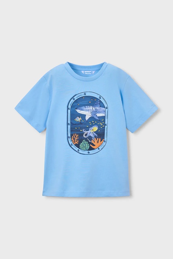 Mayoral tricou de bumbac pentru copii print albastru 3079.5J.Mini.PPY2