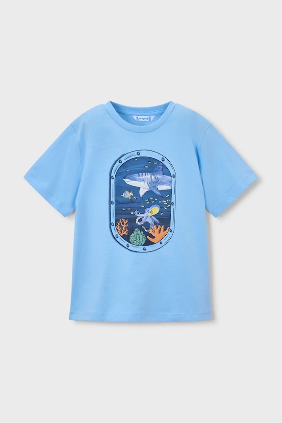 Mayoral tricou de bumbac pentru copii print albastru 3079.5J.Mini.PPY2