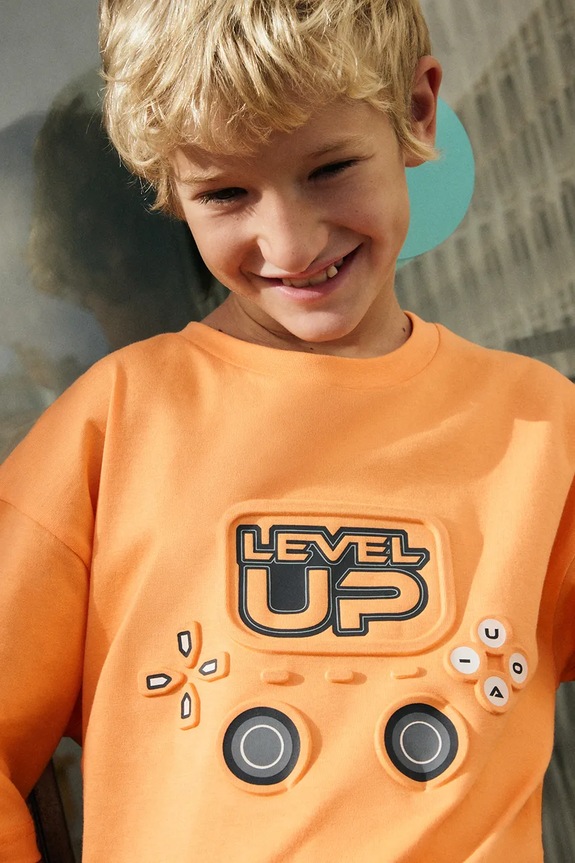 Mayoral t-shirt bawełniany dziecięcy nadruk pomarańczowy 6037.7F.Junior.PPY2
