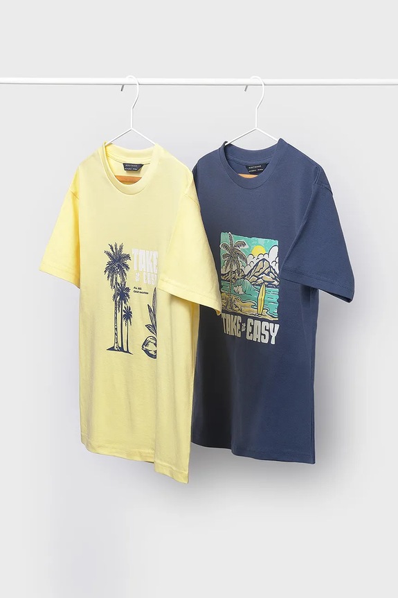 Mayoral tricou de bumbac pentru copii 2-pack print galben 6040.7G.Junior.PPY2