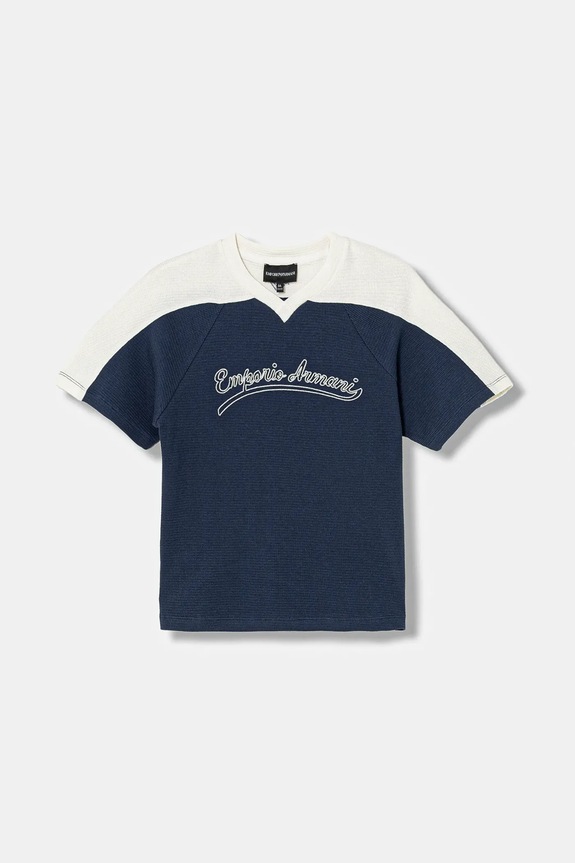 Emporio Armani tricou de bumbac pentru copii imprimeu bleumarin EB000946.AF21879