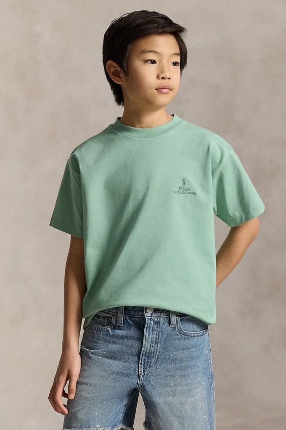Polo Ralph Lauren tricou de bumbac pentru copii imprimeu turcoaz 323A12286002