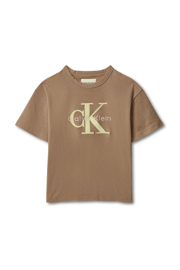 Calvin Klein Jeans tricou copii din bumbac LVCKSJA03B.128.176.PPY2 maro SS26