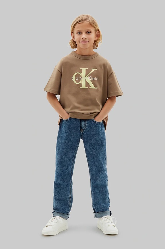 Calvin Klein Jeans tricou copii din bumbac maro LVCKSJA03B.128.176.PPY2