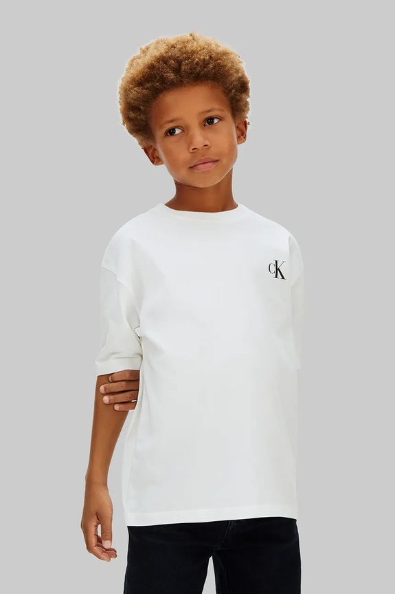Chłopiec Calvin Klein Jeans T-shirt dziecięcy bawełniany LVCKSJA05B.128.176.PPY2 biały