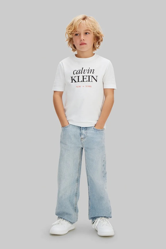 Chłopiec Calvin Klein Jeans T-shirt dziecięcy bawełniany LVCKSJA07B.128.176.PPY2 biały