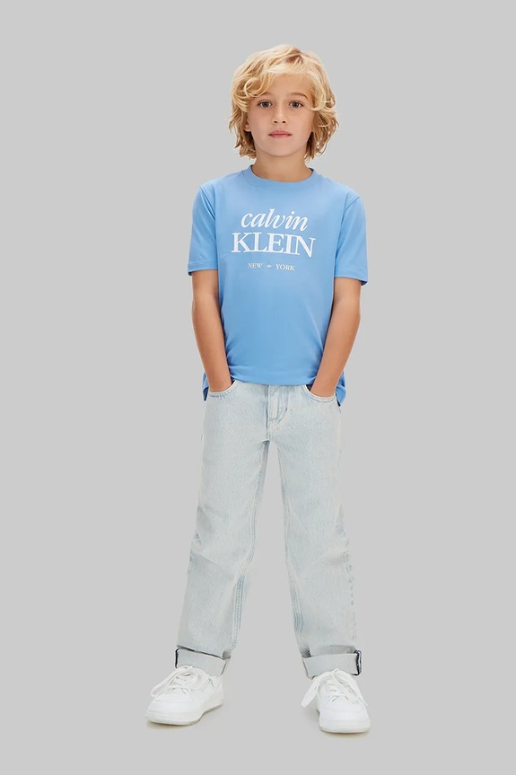 Chłopiec Calvin Klein Jeans T-shirt dziecięcy bawełniany LVCKSJA07B.128.176.PPY2 niebieski