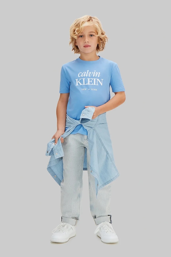 Calvin Klein Jeans T-shirt dziecięcy bawełniany LVCKSJA07B.128.176.PPY2 niebieski