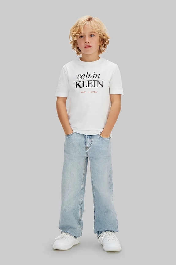 Chłopiec Calvin Klein Jeans T-shirt dziecięcy bawełniany LVCKSJA07B.104.116.PPY2 biały