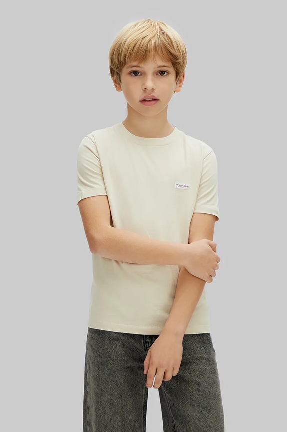 Calvin Klein Jeans T-shirt dziecięcy bawełniany beżowy LVCKSJA08B.128.176.PPY2