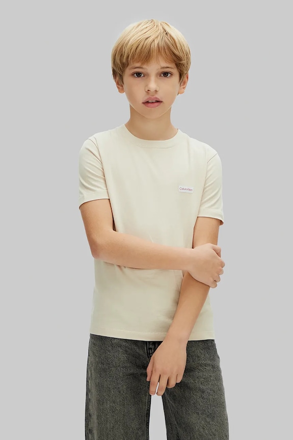 Calvin Klein Jeans T-shirt dziecięcy bawełniany beżowy LVCKSJA08B.128.176.PPY2