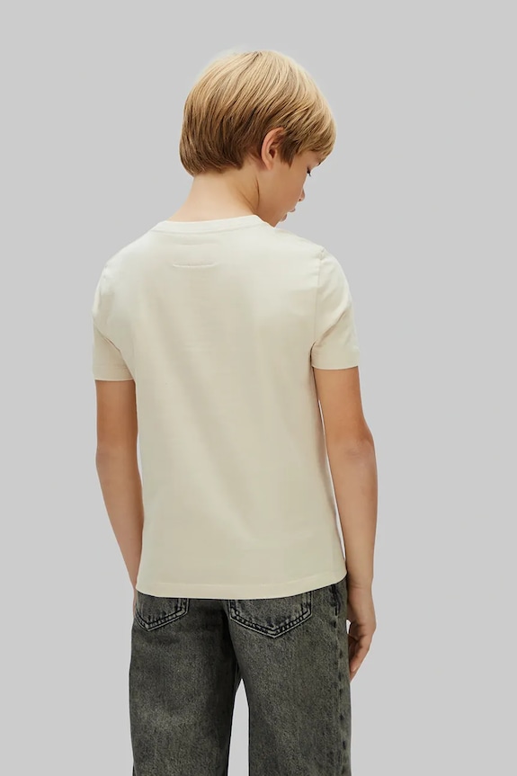 Chłopiec Calvin Klein Jeans T-shirt dziecięcy bawełniany LVCKSJA08B.128.176.PPY2 beżowy