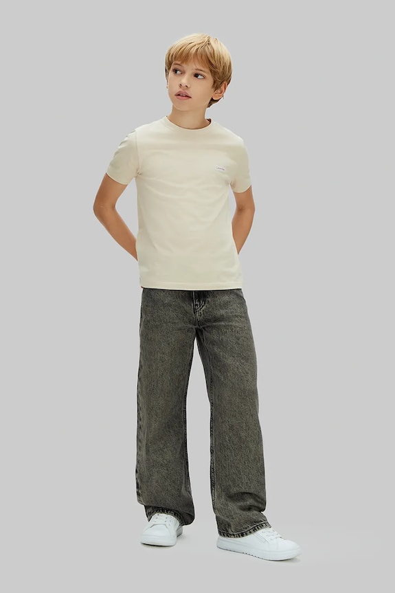 Calvin Klein Jeans T-shirt dziecięcy bawełniany beżowy LVCKSJA08B.128.176.PPY2
