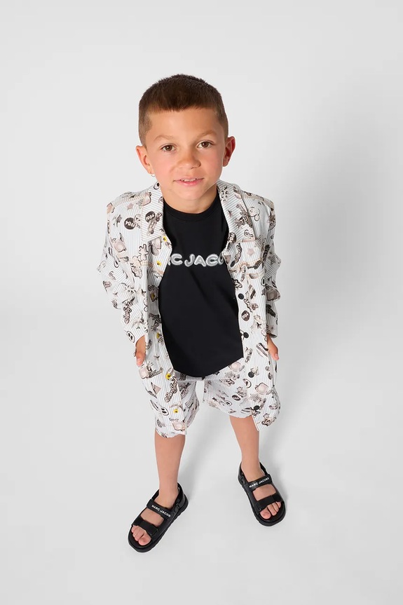 Παιδικό βαμβακερό μπλουζάκι Marc Jacobs στάμπα μαύρο W60755.114.150