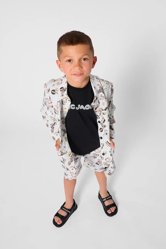 Παιδικό βαμβακερό μπλουζάκι Marc Jacobs στάμπα μαύρο W60755.114.150