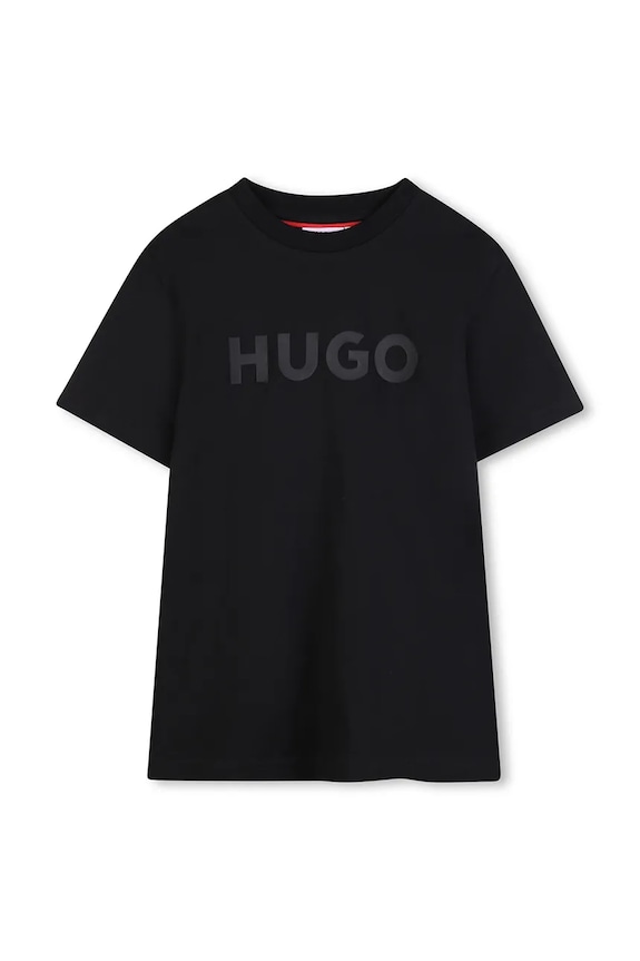 Παιδικό βαμβακερό μπλουζάκι HUGO στάμπα μαύρο G01014.102.108