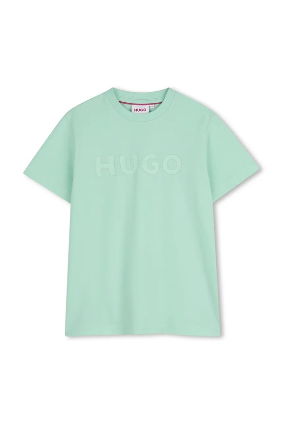 HUGO t-shirt bawełniany dziecięcy nadruk turkusowy G01014.114.150