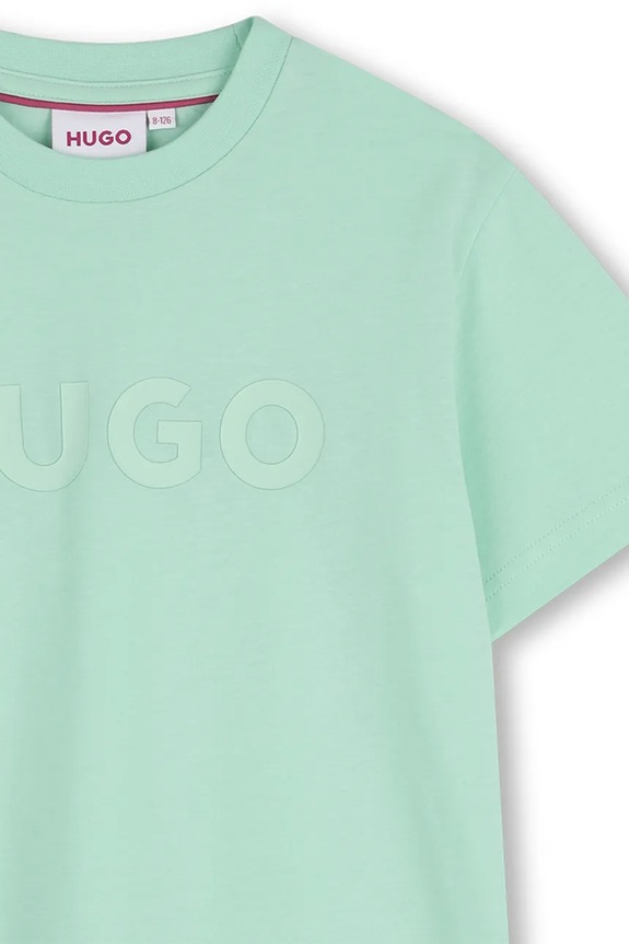 Chłopiec HUGO t-shirt bawełniany dziecięcy G01014.114.150 turkusowy