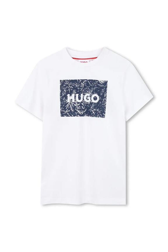 Παιδικό βαμβακερό μπλουζάκι HUGO στάμπα λευκό G01020.114.150