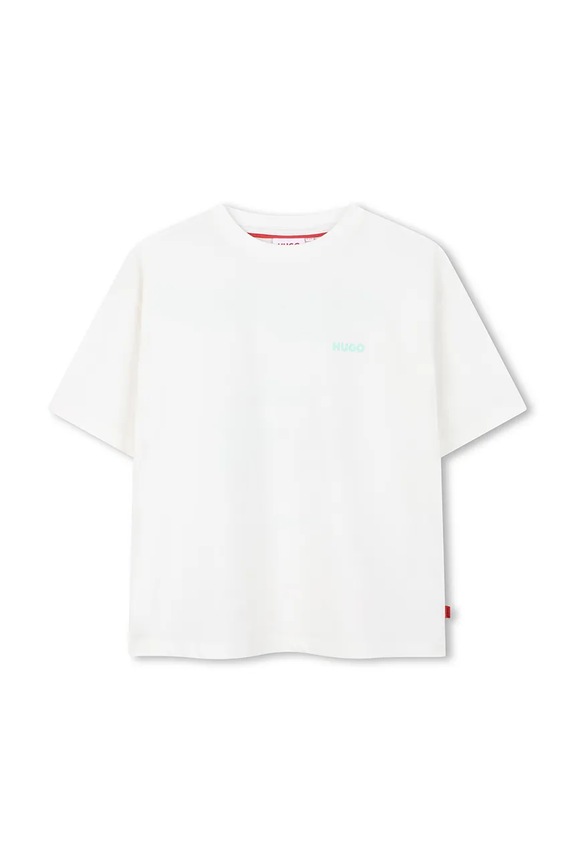 HUGO t-shirt bawełniany dziecięcy nadruk beżowy G01023.102.108