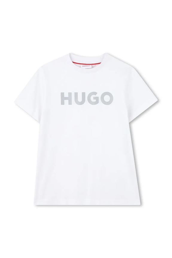 Παιδικό βαμβακερό μπλουζάκι HUGO στάμπα λευκό G01016.102.108