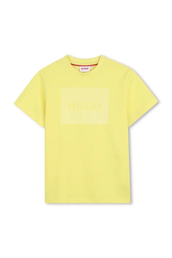 HUGO t-shirt bawełniany dziecięcy nadruk żółty G01200.114.150