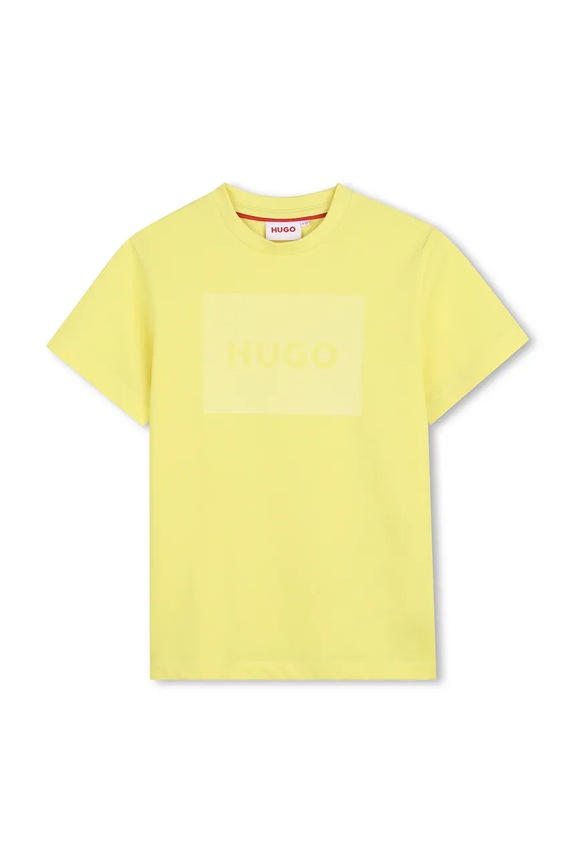 HUGO t-shirt bawełniany dziecięcy nadruk żółty G01200.102.108
