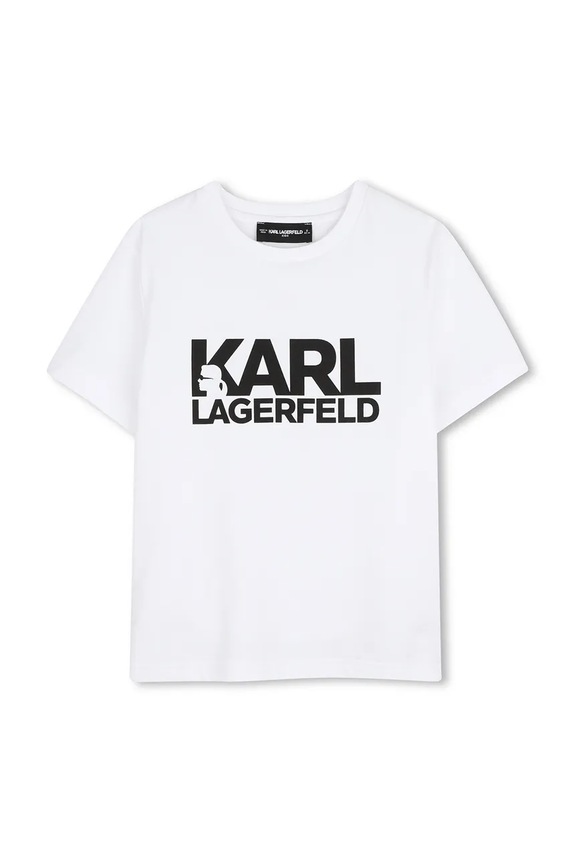 Παιδικό βαμβακερό μπλουζάκι Karl Lagerfeld στάμπα λευκό Z31098.162.174