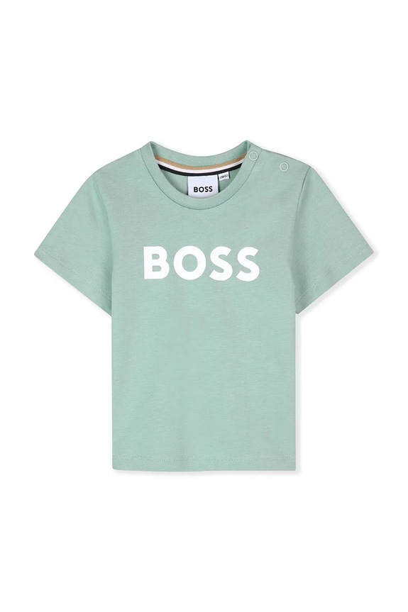 BOSS t-shirt bawełniany niemowlęcy nadruk turkusowy J52712.86.94