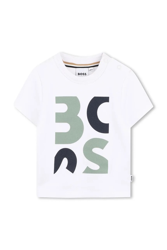 Pamučna majica kratkih rukava za bebe BOSS print bijela J52885.74.81
