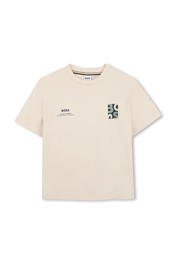 BOSS t-shirt bawełniany dziecięcy nadruk beżowy J52974.102.108