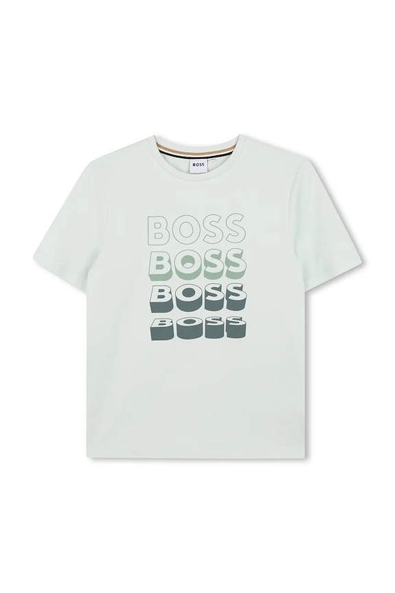 Παιδικό βαμβακερό μπλουζάκι BOSS στάμπα τιρκουάζ J52982.114.150