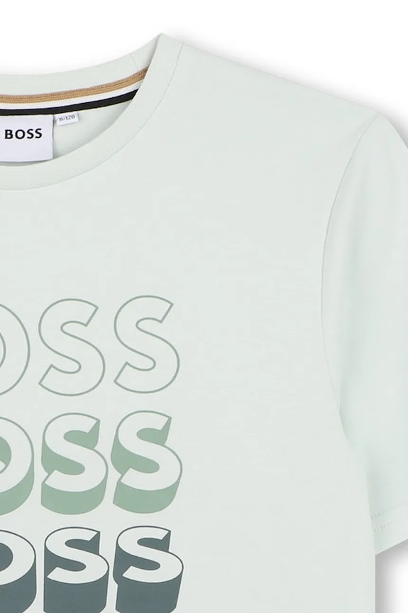 Αγορίστικα Παιδικό βαμβακερό μπλουζάκι BOSS J52982.114.150 τιρκουάζ