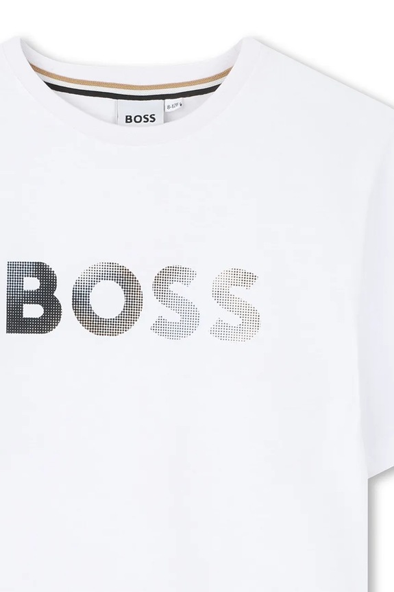 Αγορίστικα Παιδικό βαμβακερό μπλουζάκι BOSS J52983.102.108 λευκό