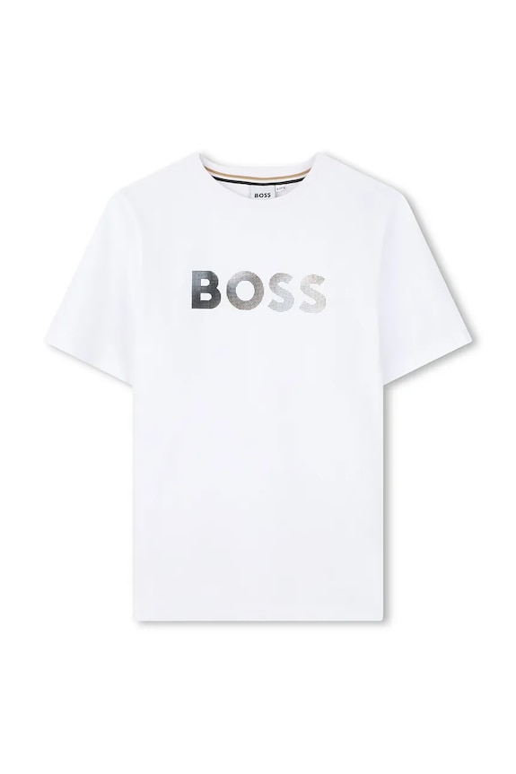 Παιδικό βαμβακερό μπλουζάκι BOSS στάμπα λευκό J52983.114.150