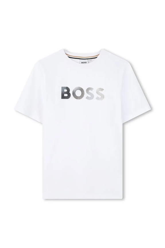 Παιδικό βαμβακερό μπλουζάκι BOSS στάμπα λευκό J52983.162.174