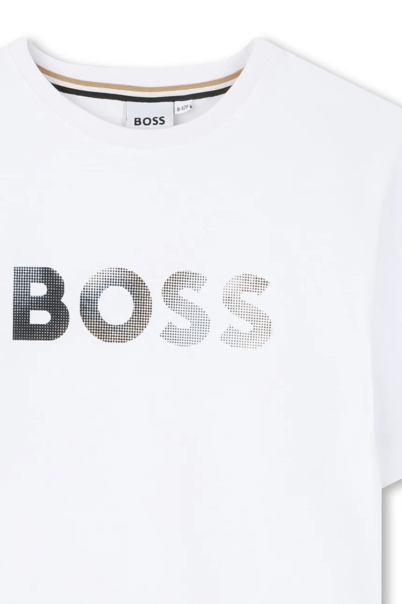 Αγορίστικα Παιδικό βαμβακερό μπλουζάκι BOSS J52983.162.174 λευκό