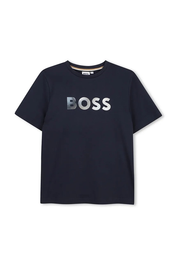 Παιδικό βαμβακερό μπλουζάκι BOSS στάμπα σκούρο μπλε J52983.162.174