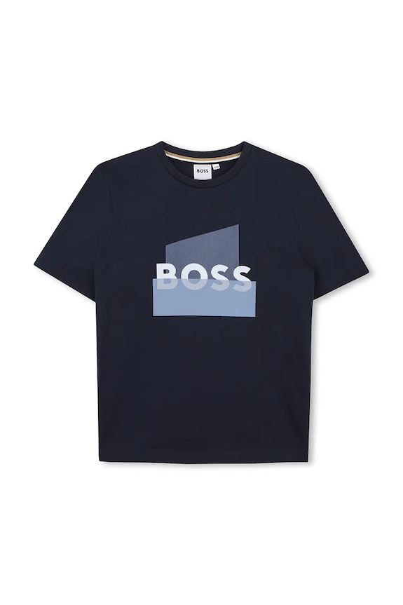 Παιδικό βαμβακερό μπλουζάκι BOSS στάμπα σκούρο μπλε J52978.114.150