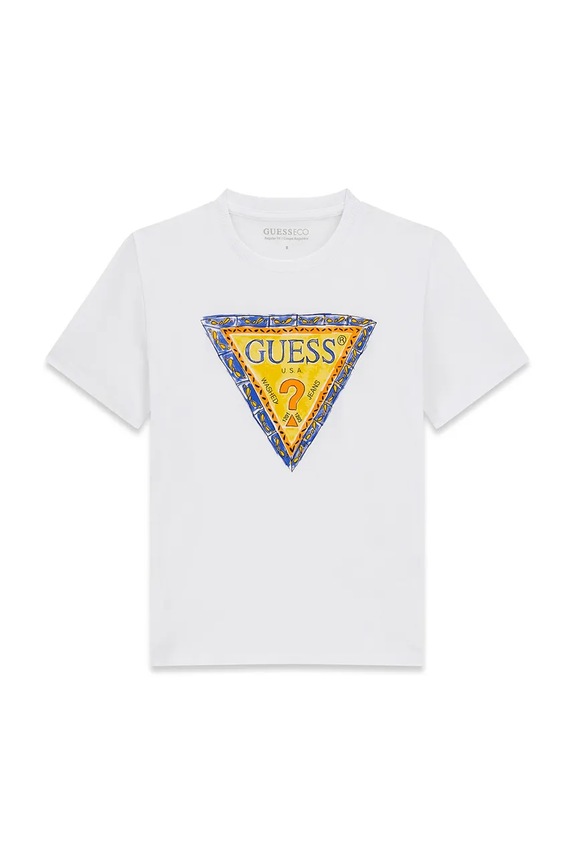 Детска памучна тениска Guess L6GI00.K8HM4.PPY2.M бял SS26