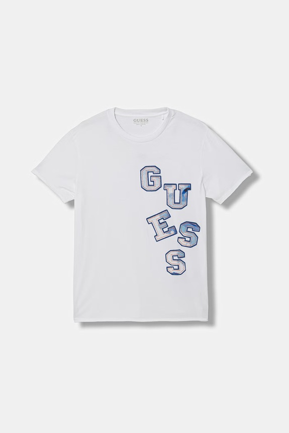 Παιδικό βαμβακερό μπλουζάκι Guess βαμβάκι λευκό L6GI02.K8HM4.PPY2.M