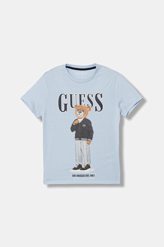 Guess t-shirt bawełniany dziecięcy nadruk niebieski L6GI09.K8HM4.PPY2.M